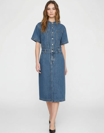 Straight Cut Denim Midi Dress