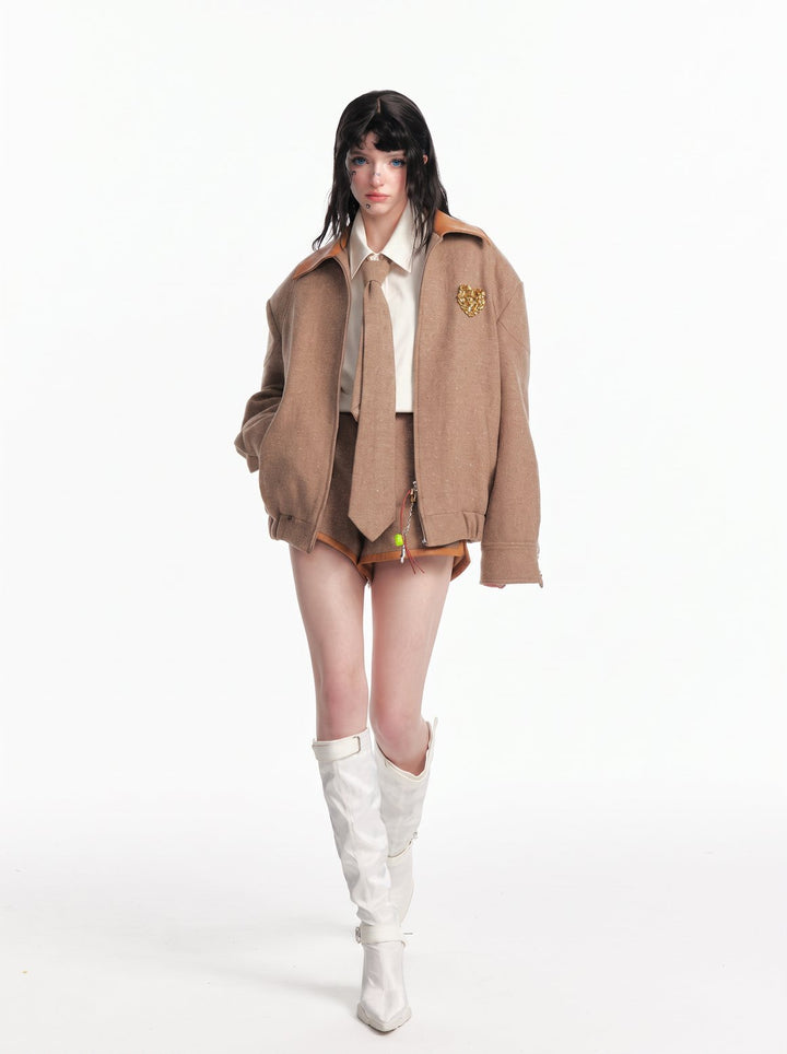 Oversized Vintage Wool Blend Bomber Jacket