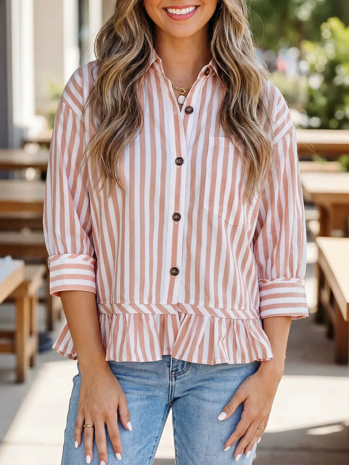 Casual Striped Peplum Button Down Shirt