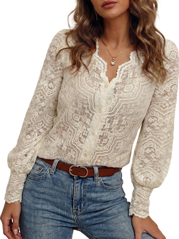 Elegant Floral Lace Button Down Shirt