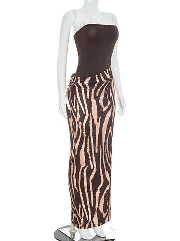 Strapless Zebra Print Bodycon Maxi Dress