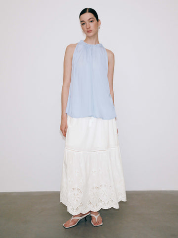 Guipure Lace Tiered Drawstring Pull On A-Line Midi Skirts