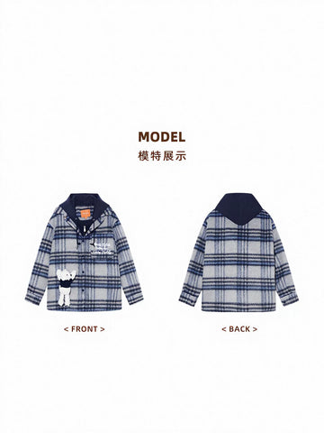 Hooded Plaid Brushed Wool Coat