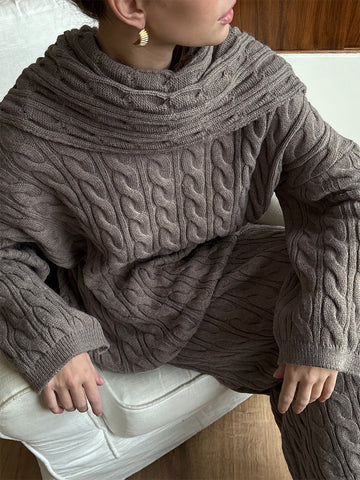 Cozy Cable Knit Sweater Skirt Set
