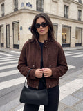 Brown Suede Utility Cropped Jacket