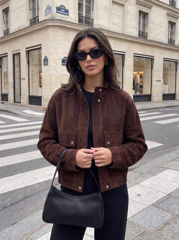 Brown Suede Utility Cropped Jacket