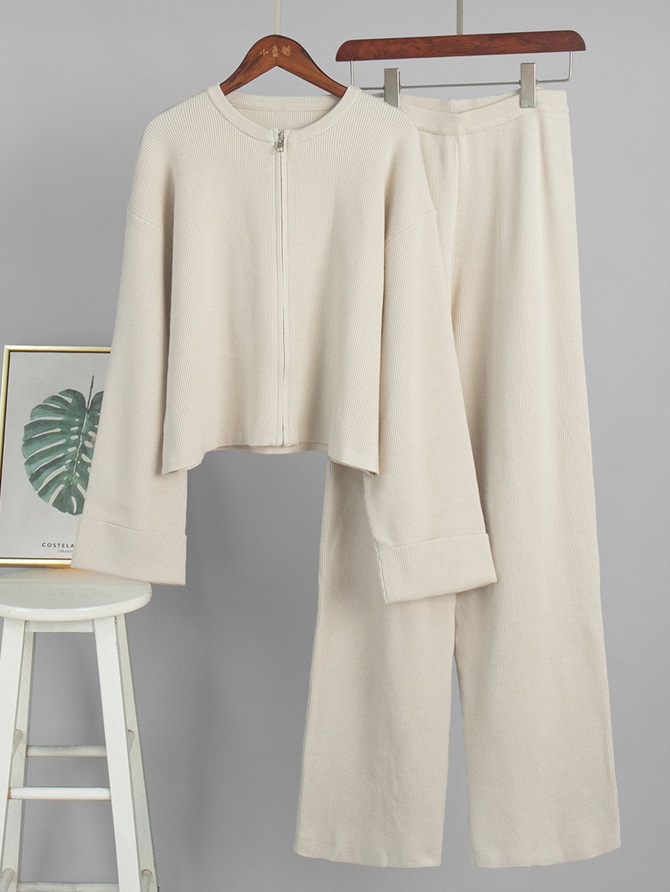 Cozy Ribbed Zip Up Pant Set