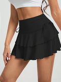 Drawstring Ruffled Tiered Athletic Skirt