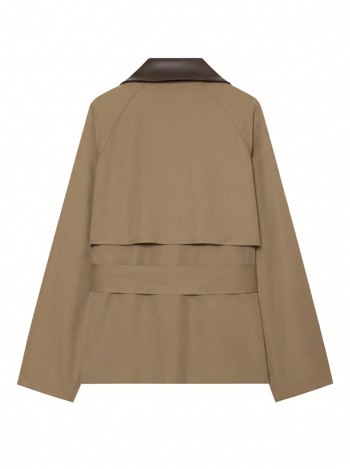 Contrast Collar Belted Trench Jacket