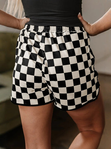 Pink Checkered Drawstring Waist Shorts