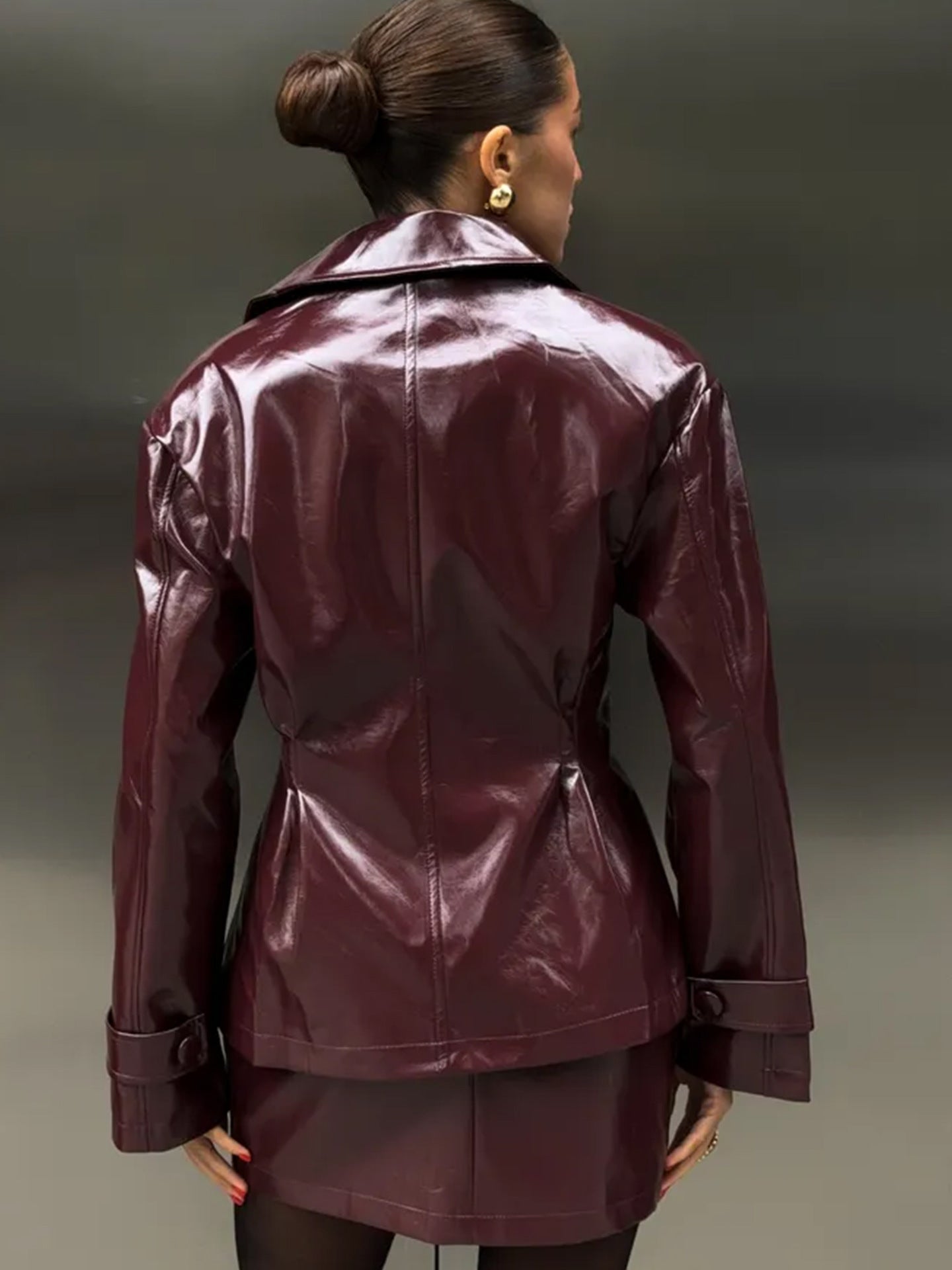 Glossy Faux Leather Skirt Set