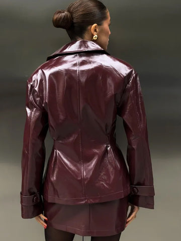 Glossy Faux Leather Skirt Set