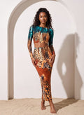 Mixed Leopard Print Maxi Skirt Set