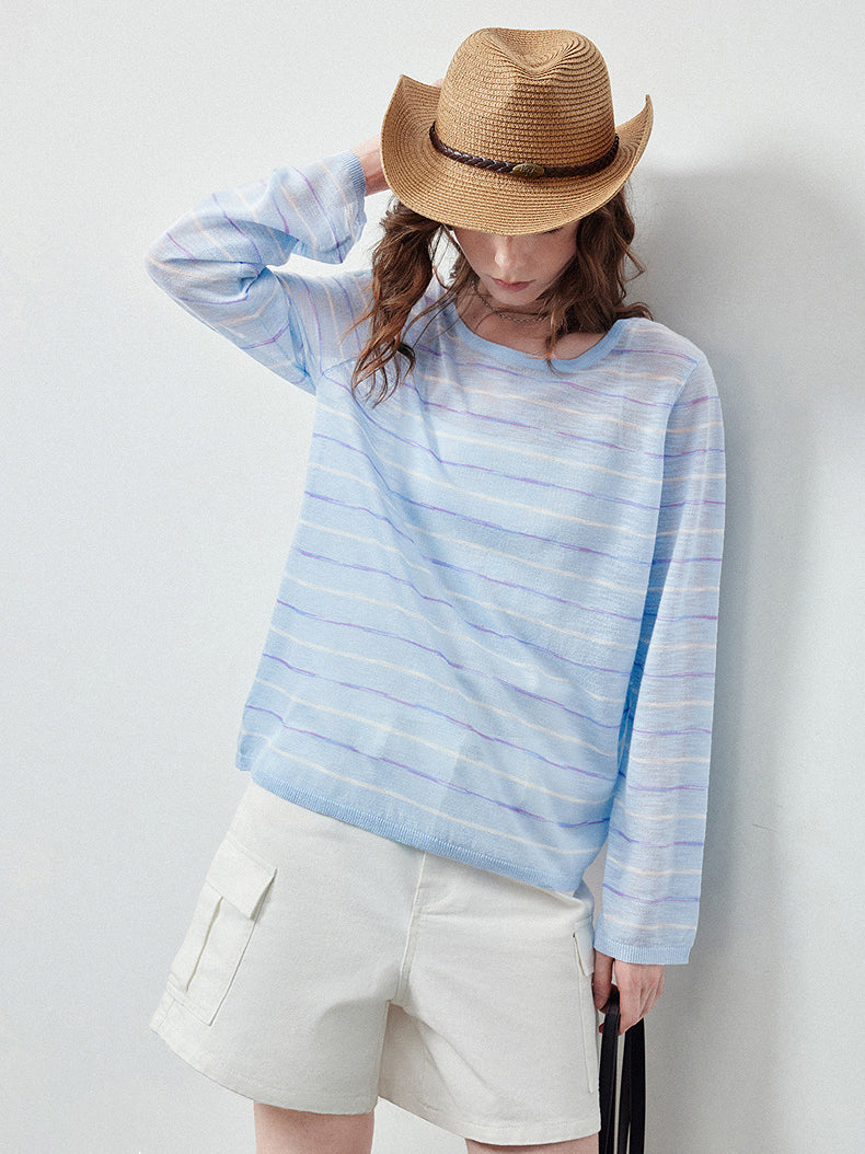 Sheer Lightweight Striped Knit Sweater