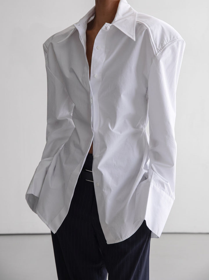 Padded Shoulder Oversized Button Down Shirt