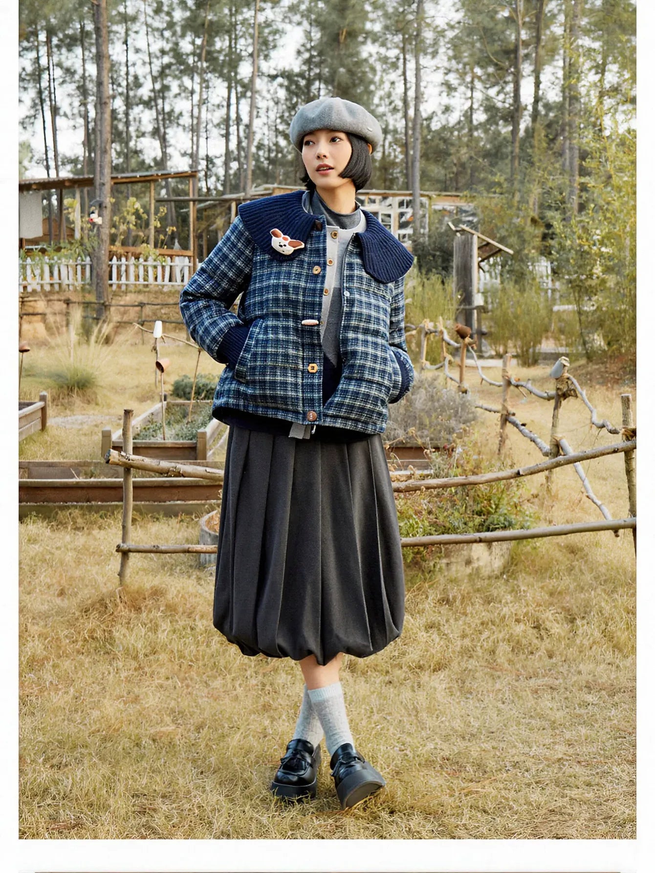 High Waisted Pleated Bubble Skirt