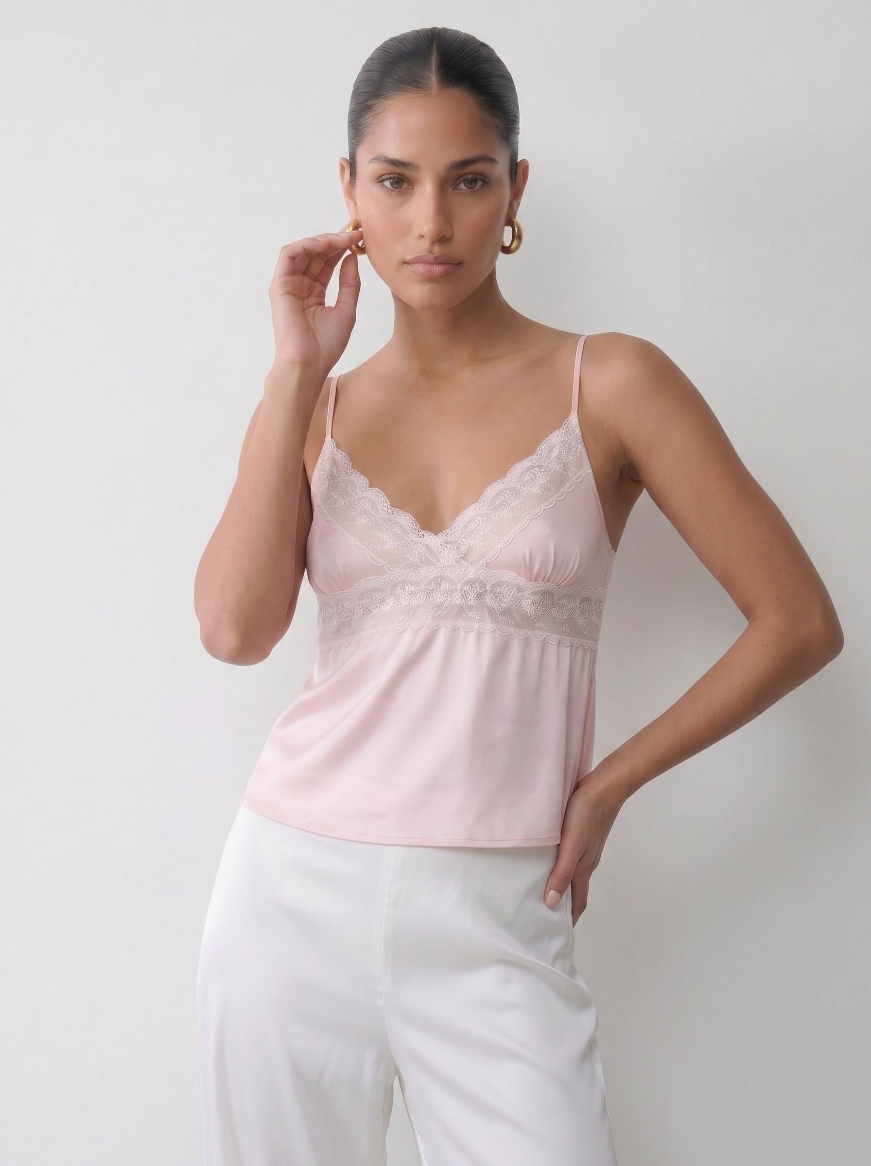 Satin Lace Trim Camisole Top