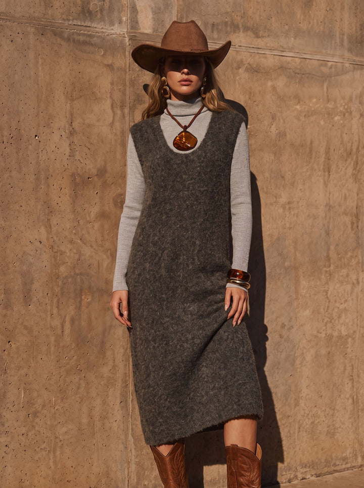 Cozy Layered Sleeveless Knit Sweater Dress