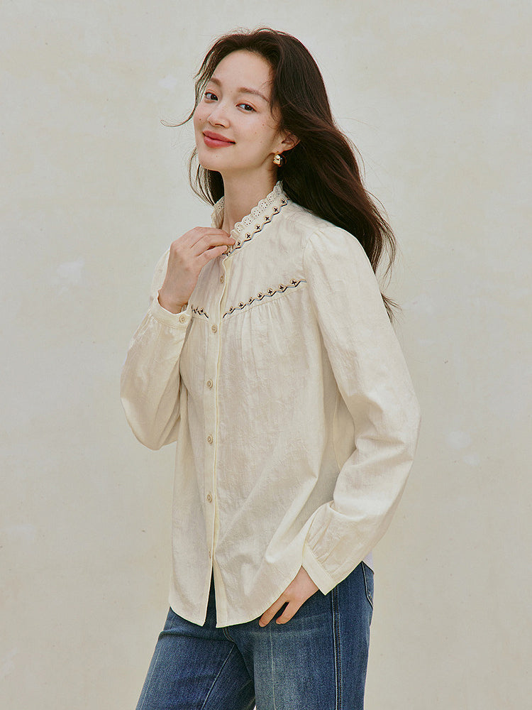 Embroidered Cotton Jacquard Button Down Shirt