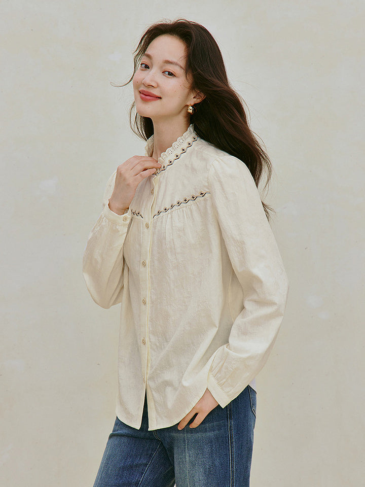 Embroidered Cotton Jacquard Button Down Shirt