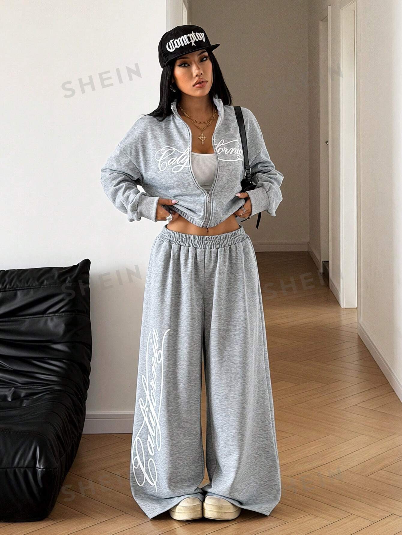 Oversized Graphic Zip Up Pants Set