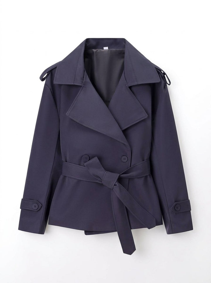 Cropped Belted Faux Leather Trench Coat