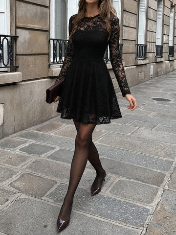 Elegant Long Sleeve Lace Mini Dress