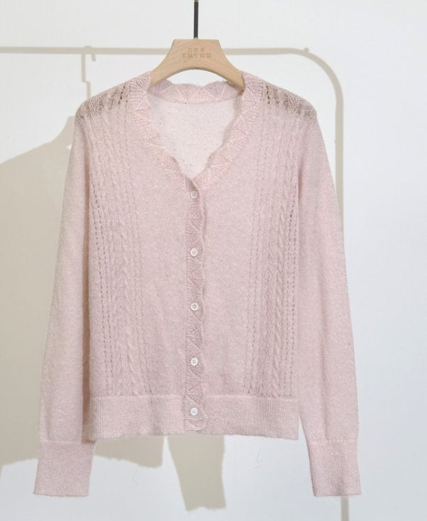 Soft Shimmer Cable Knit Cardigan
