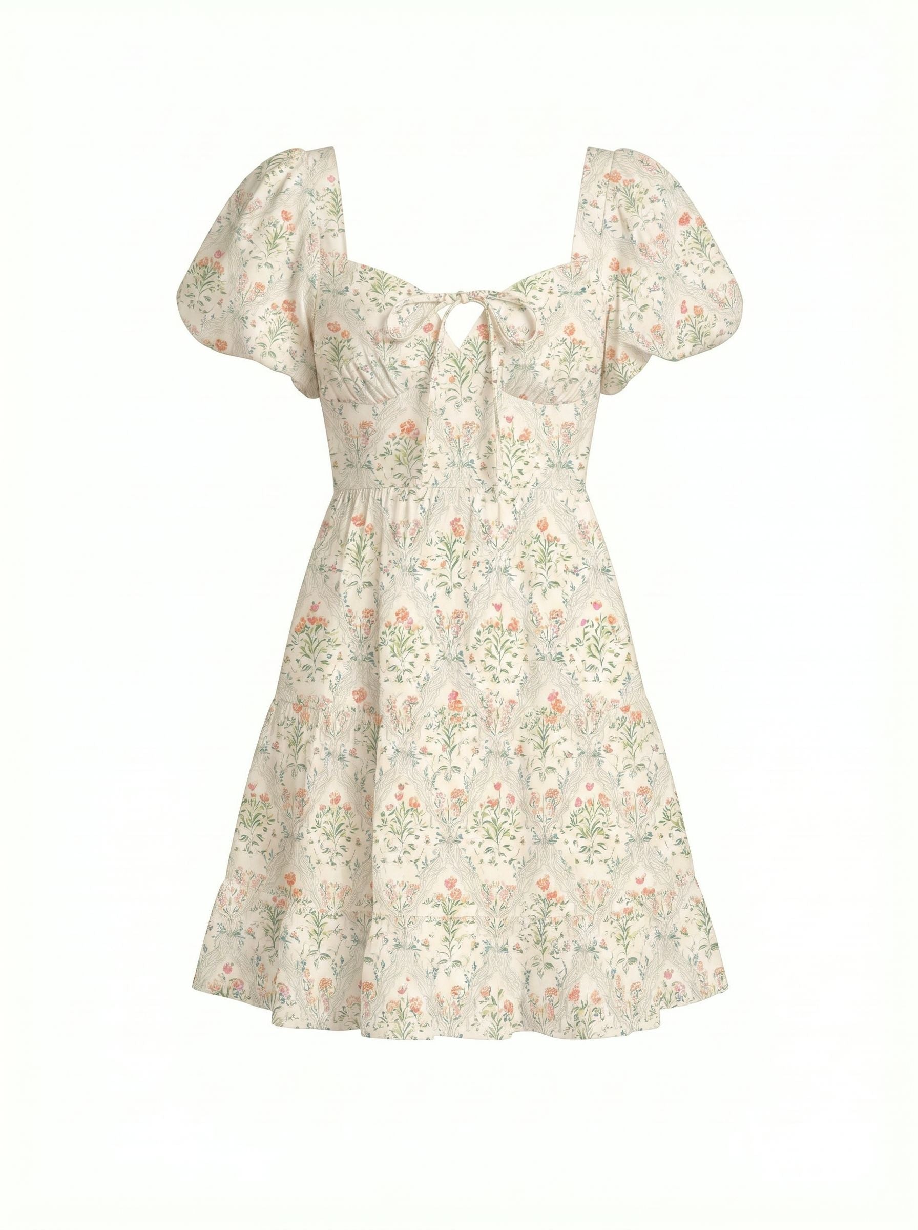 AYLA Floral Print Puff Sleeve Tiered Mini Dress