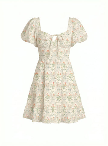 AYLA Floral Print Puff Sleeve Tiered Mini Dress