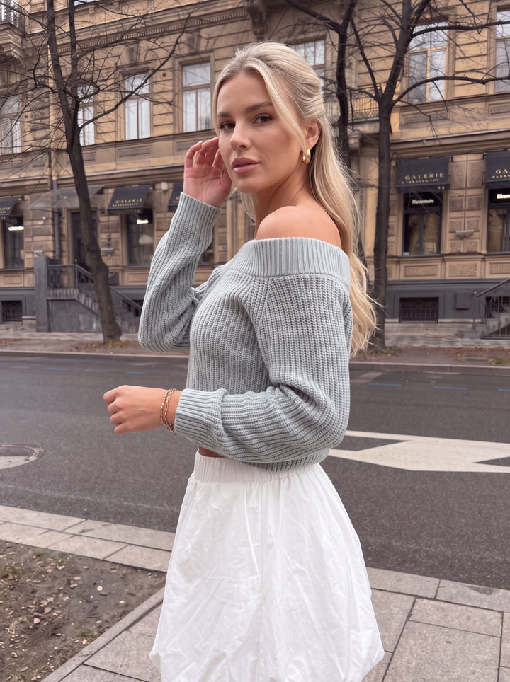 Off Shoulder Ribbed Knit Sweater