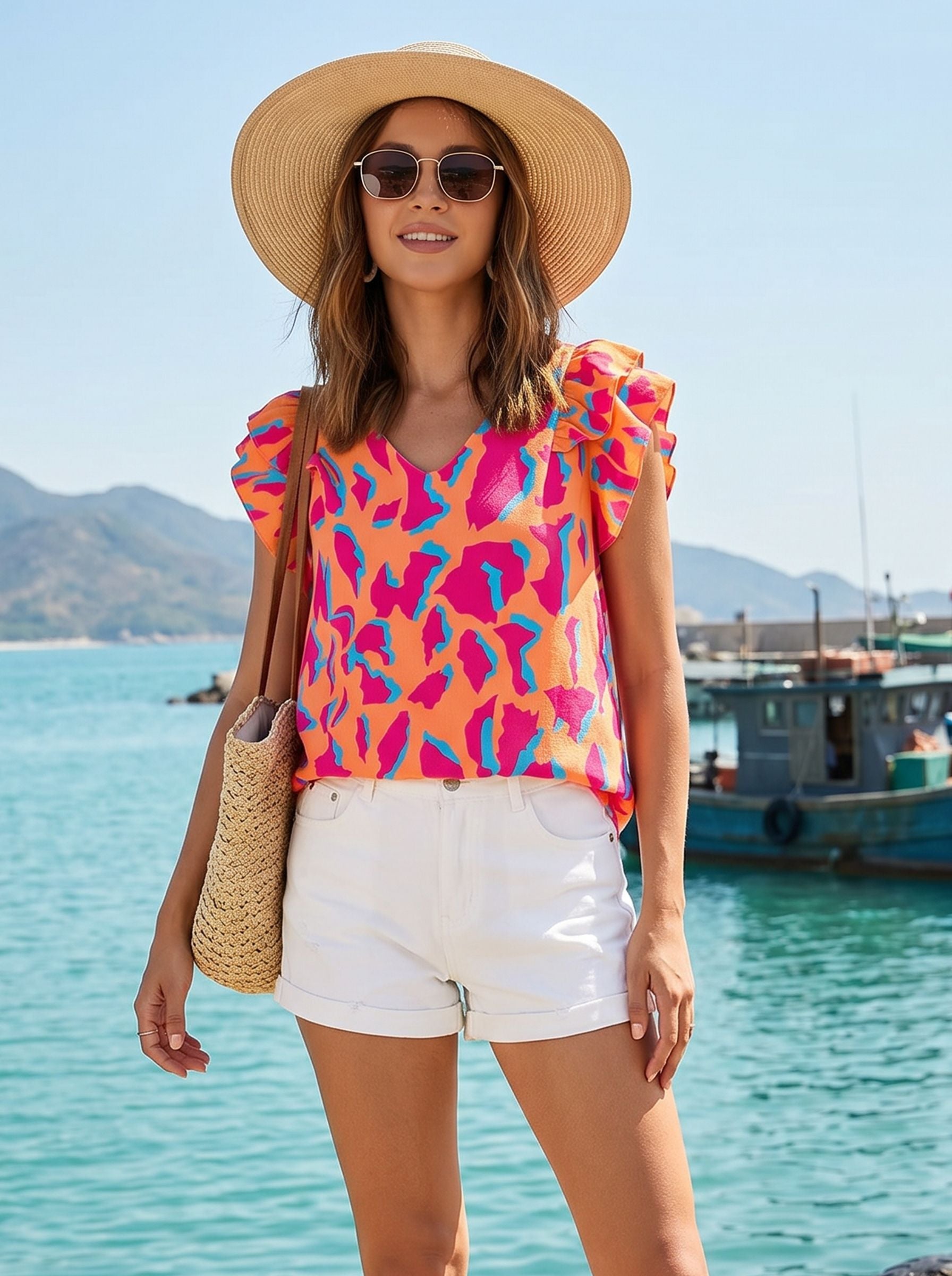 Leopard Print Ruffle Sleeve T-Shirt