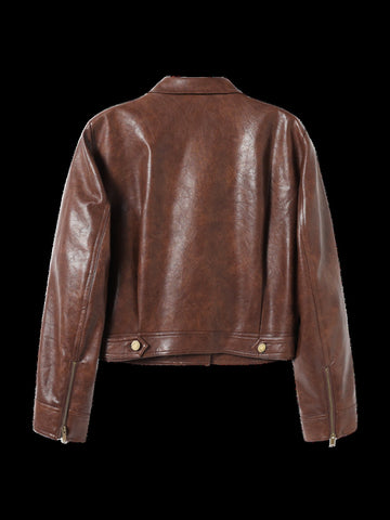 Classic Brown Cropped Faux Leather Jacket