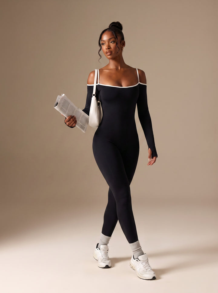 Sculpting Off Shoulder Long Sleeve Jumpsuit