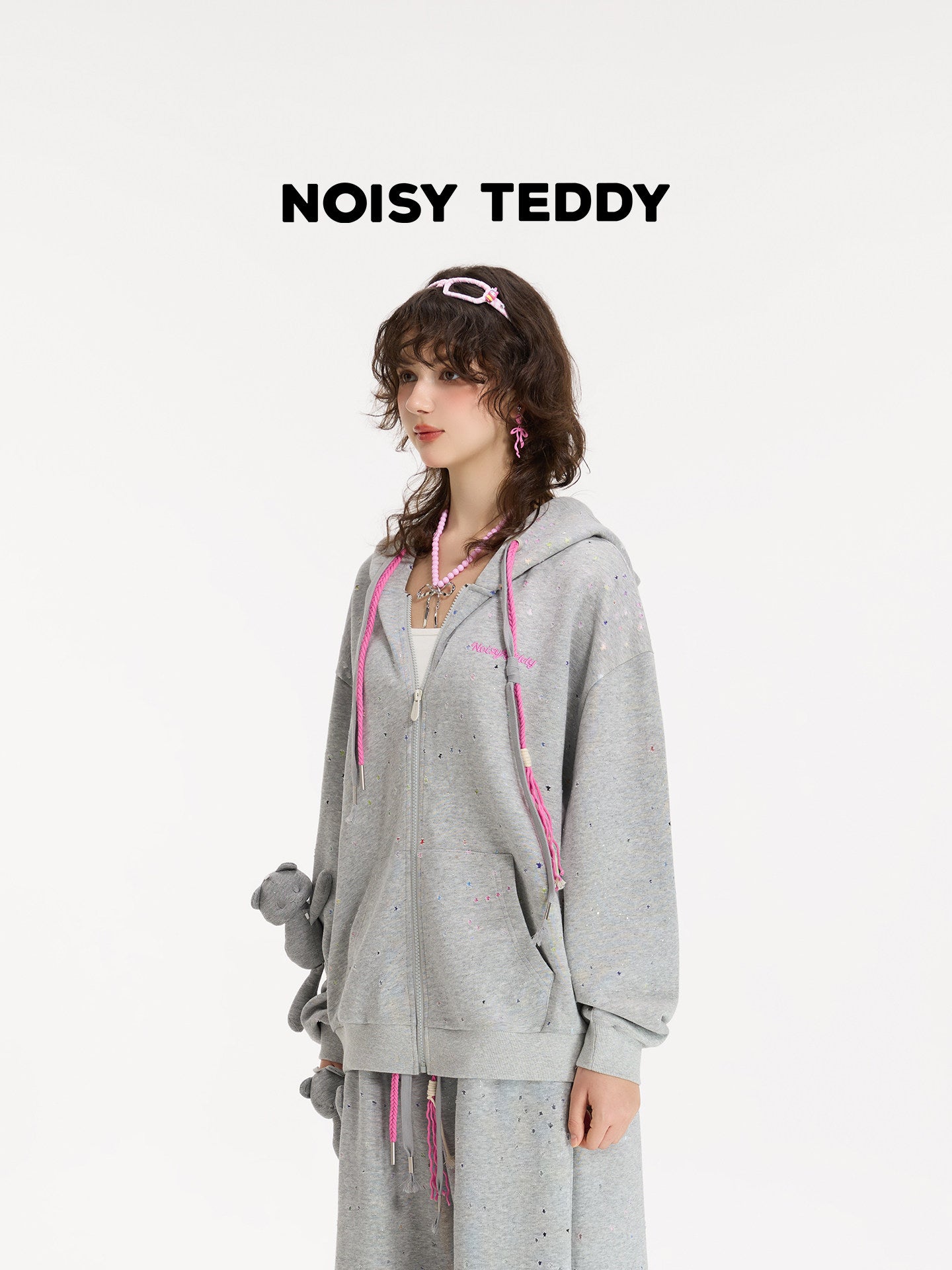 Glittery Fleece Zip Up Hooded Jacket