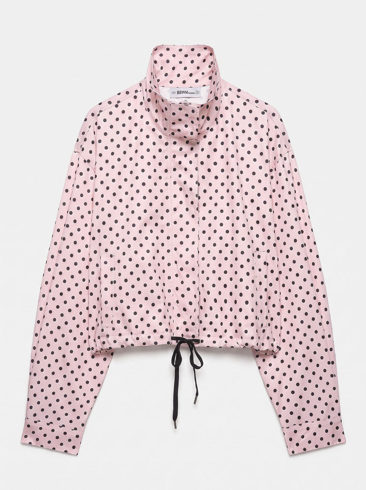 Polka Dot Cropped Stand Collar Jacket