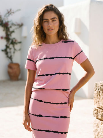 Casual Striped Crewneck Pink T-Shirt
