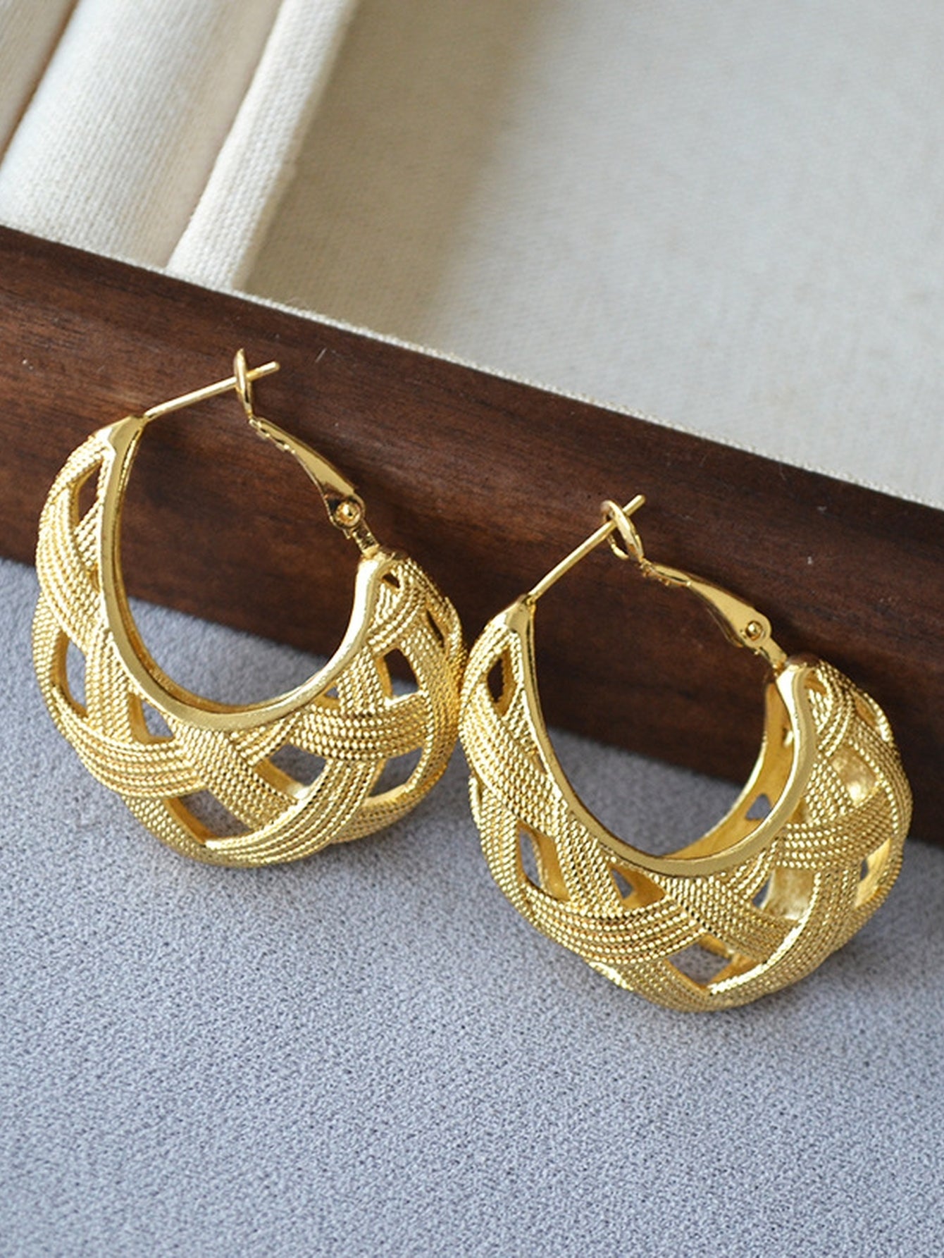 Textured Gold Woven Hoop Earrings