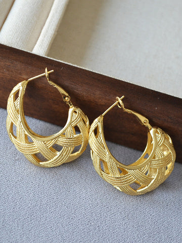 Textured Gold Woven Hoop Earrings