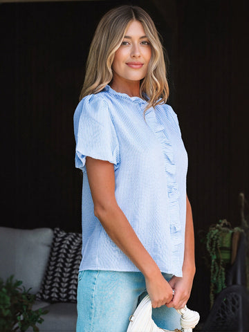 Striped Pleated Front Casual Shirt