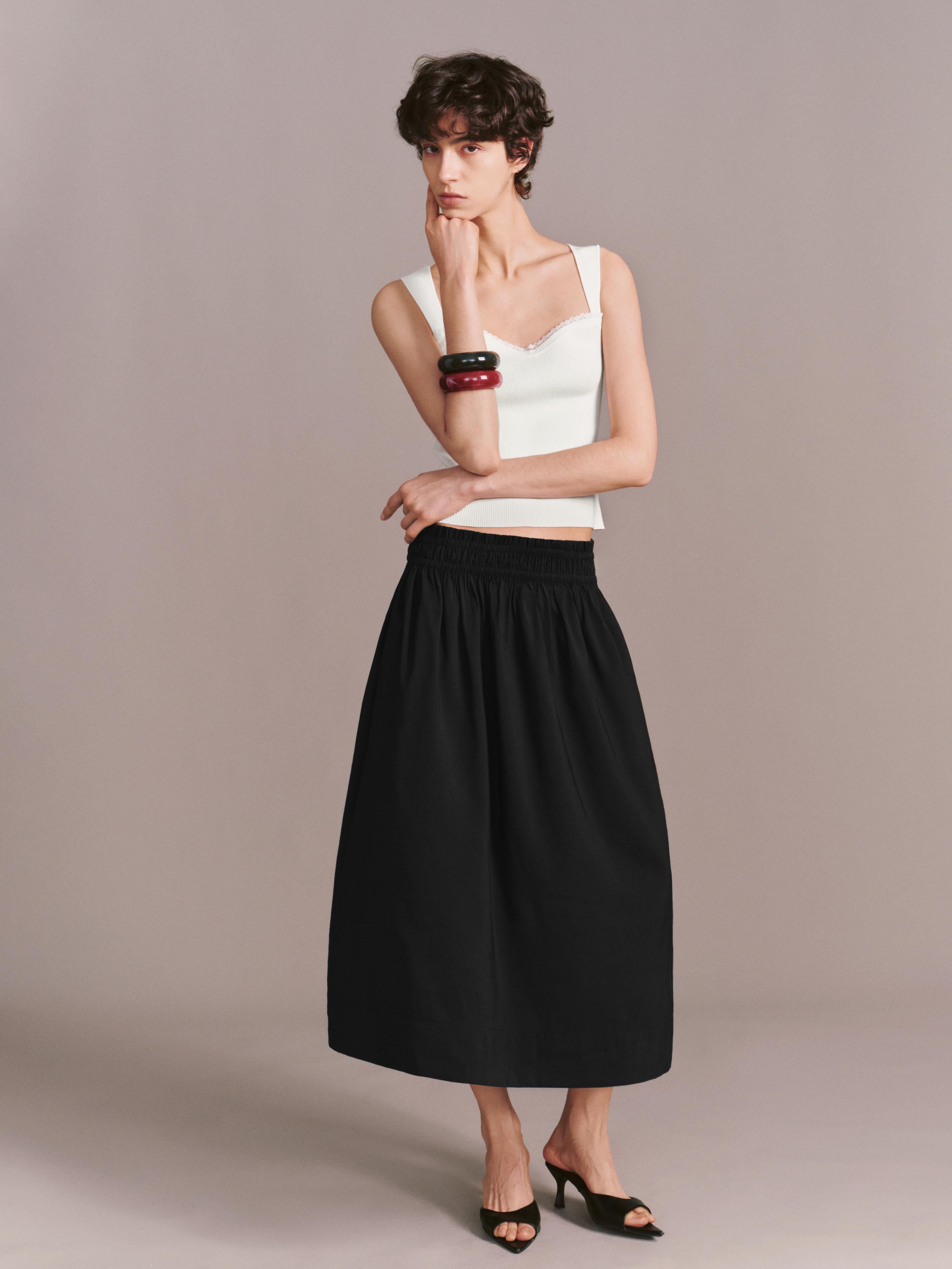 Square Neck Lace Trim Sleeveless Skinny-Fit Knitted T-Shirts