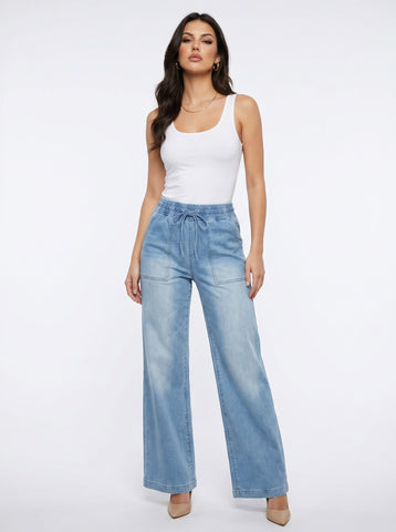 Comfy Drawstring Waist Wide Leg Jeans