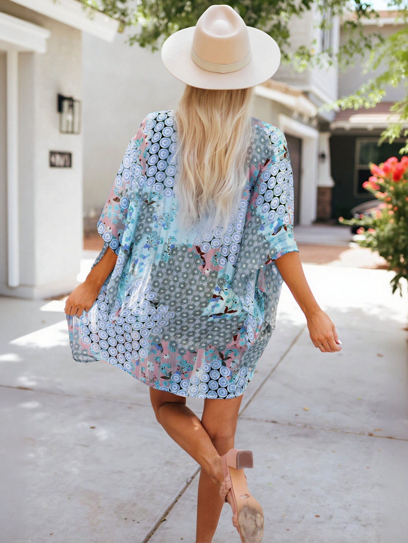 Sheer Floral Kimono Beach Cover Up