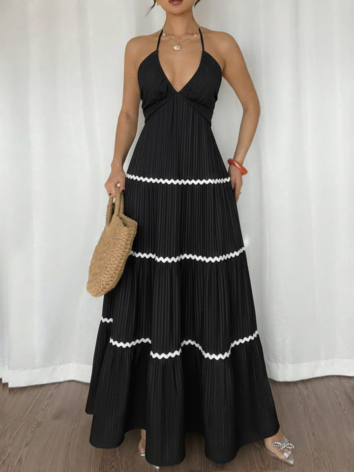Halter Neck Tiered Edgy Maxi Dress