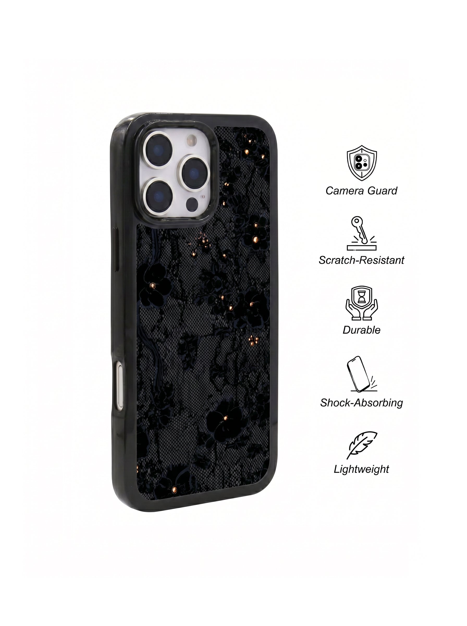 Black Lace Floral Clear Phone Case