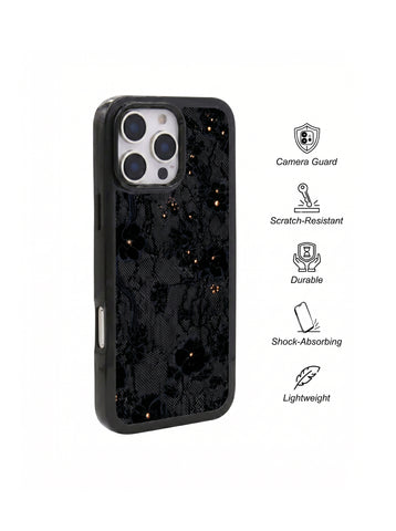 Black Lace Floral Clear Phone Case