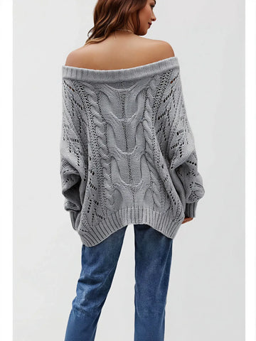Oversized Off Shoulder Cable Knit Sweater