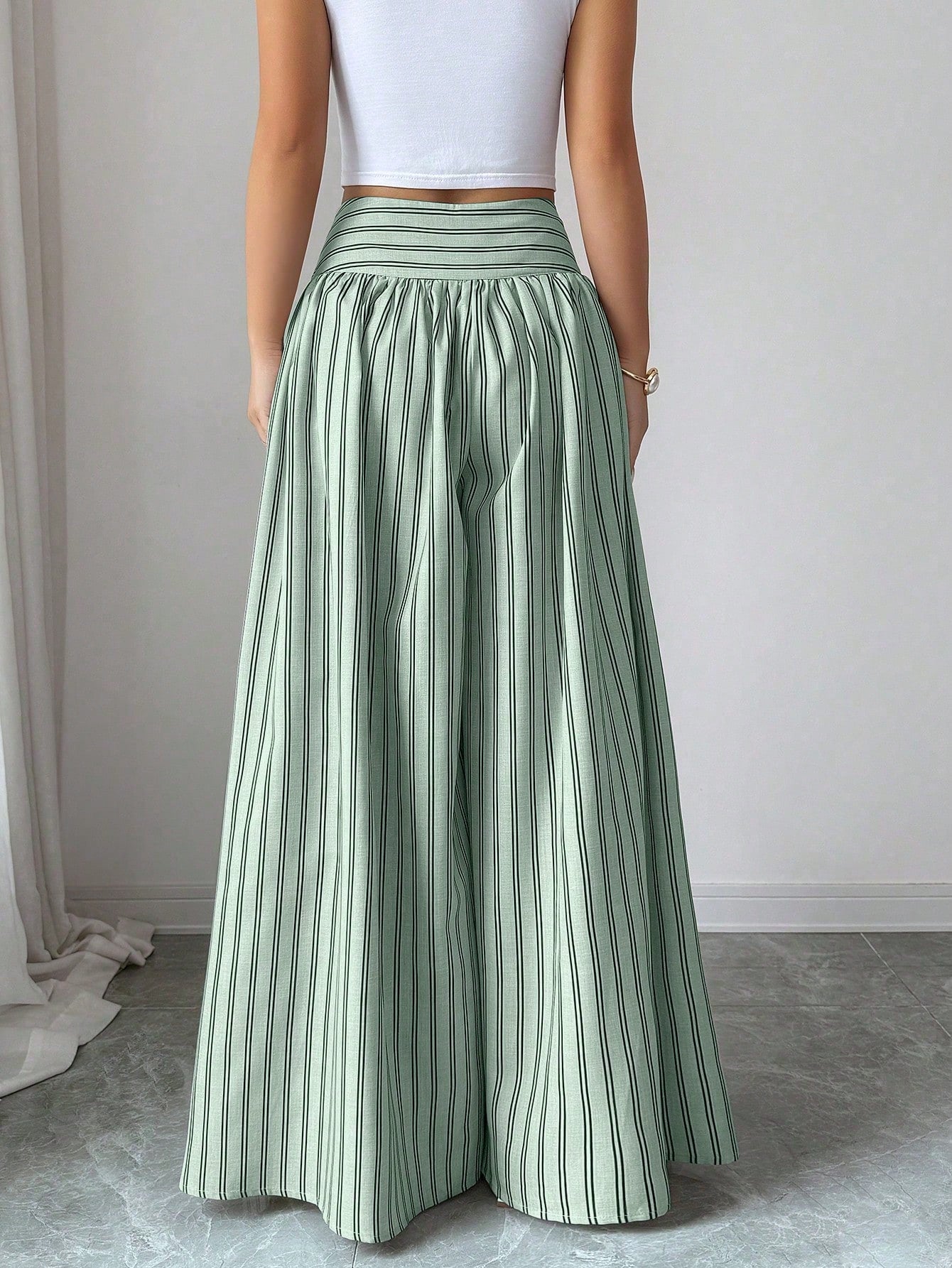 High Waisted Striped Wide Leg Pants