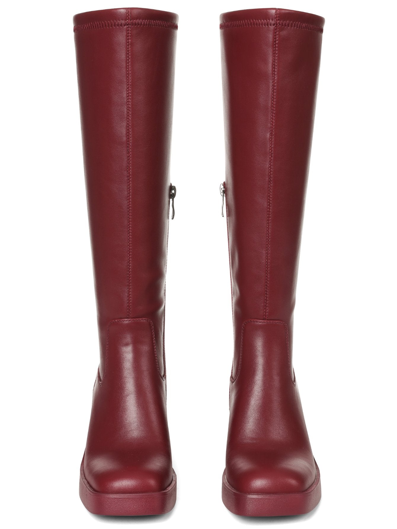 Chic Burgundy Block Heel Knee Boots