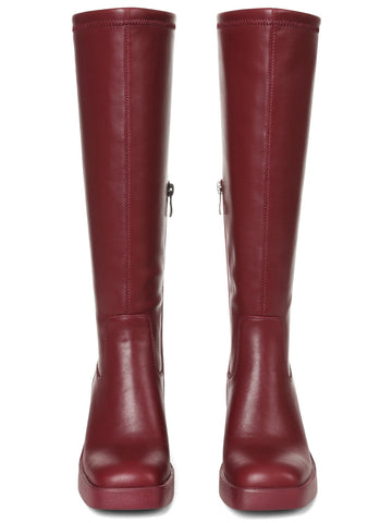 Chic Burgundy Block Heel Knee Boots